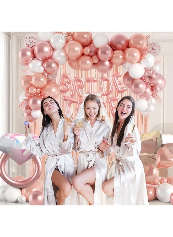 عالم البالونات مجموعة من 89 لافتة زينة للعروس باللون الذهبي الوردي، وخلفية مزينة بشراشيب، وبالونات احتفالية برسالة بخط اليد، وحفلات زفاف رومانسية، وحفلات خطوبة بمناسبة الذكرى السنوية - Image 5